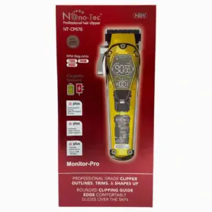 Caja roja de clipper profesional Nanotec NT-CP676 con cortadora dorada transparente y pantalla digital LED RPM